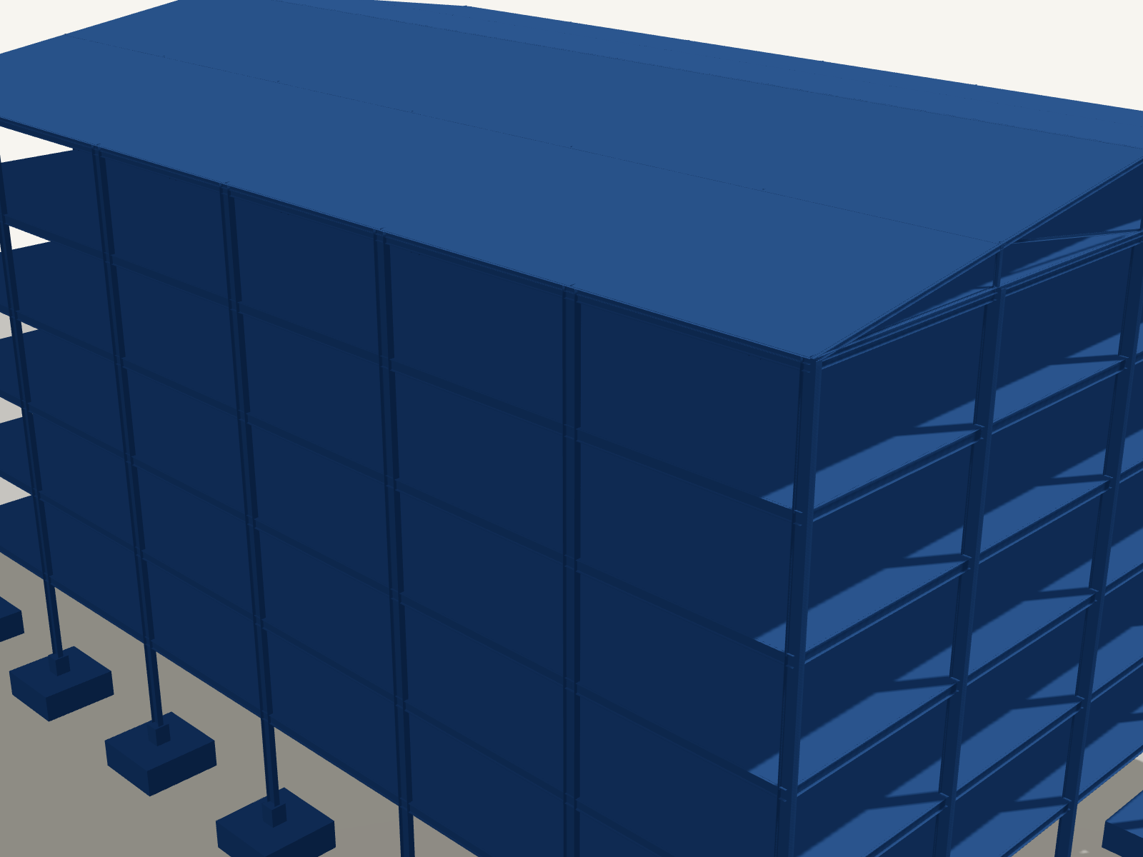 3D render of a multi-storey process building with steel frames