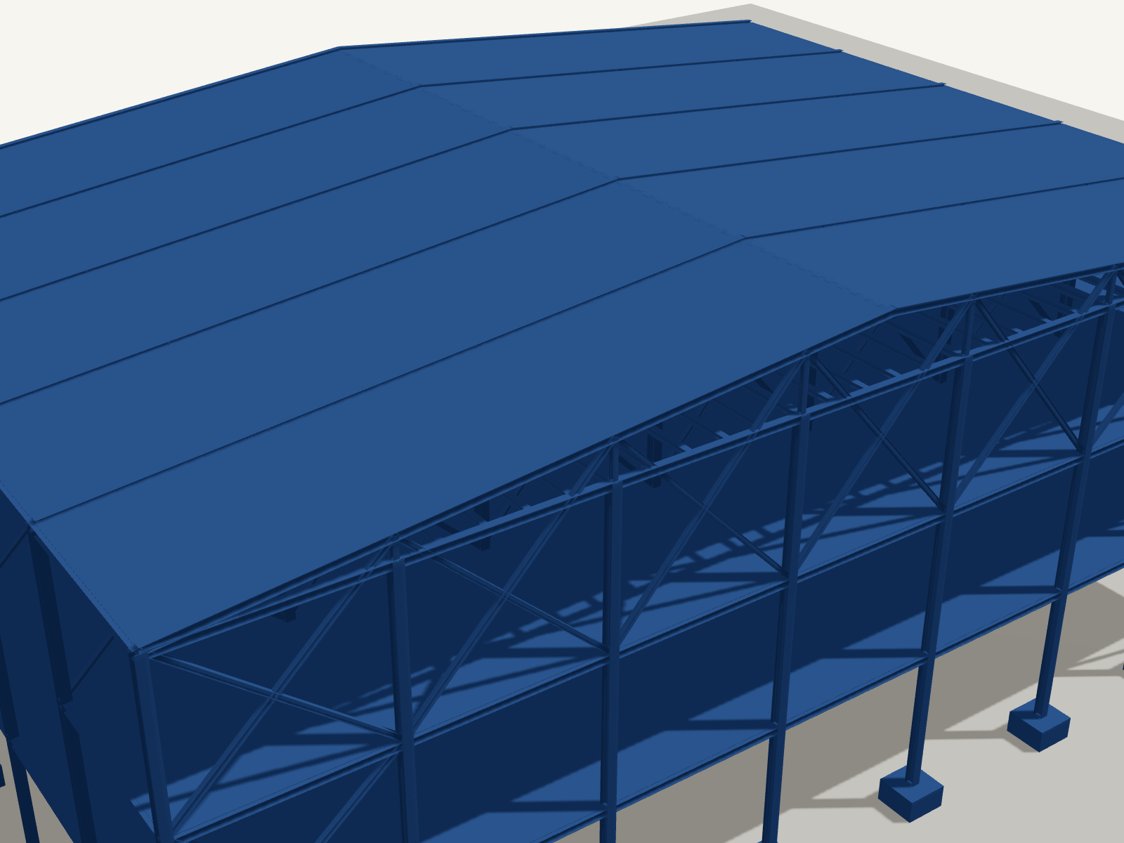 3D render of a process building with steel columns, beams and bracings